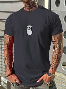 MURAMASA Camisetas de hombre ajustadas con cuello redondo, manga corta, estampado de pingüino, casuales, hechas de poliéster para el verano - Gris - Ver 1