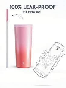24oz Insulated Tumbler With Lid & Straw, Stainless Steel Vacuum Insulated Water Bottle, Keeps Hot/Cold For 24 Hours, 100% Leak-Proof, Fits Car Cup Holder - Coral Pink - View 4