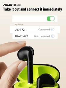 ASUS Asus AS-172 Wireless Earbuds With Microphone Semi-In-Ear Noise-Proof Headphones Headset With Mic Over Ear Compatible With IPhone/Android/Ios