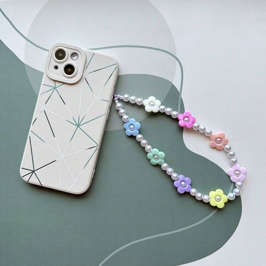 时尚彩色花朵手机挂绳，高光泽仿珍珠防丢相机吊坠（女士款）
