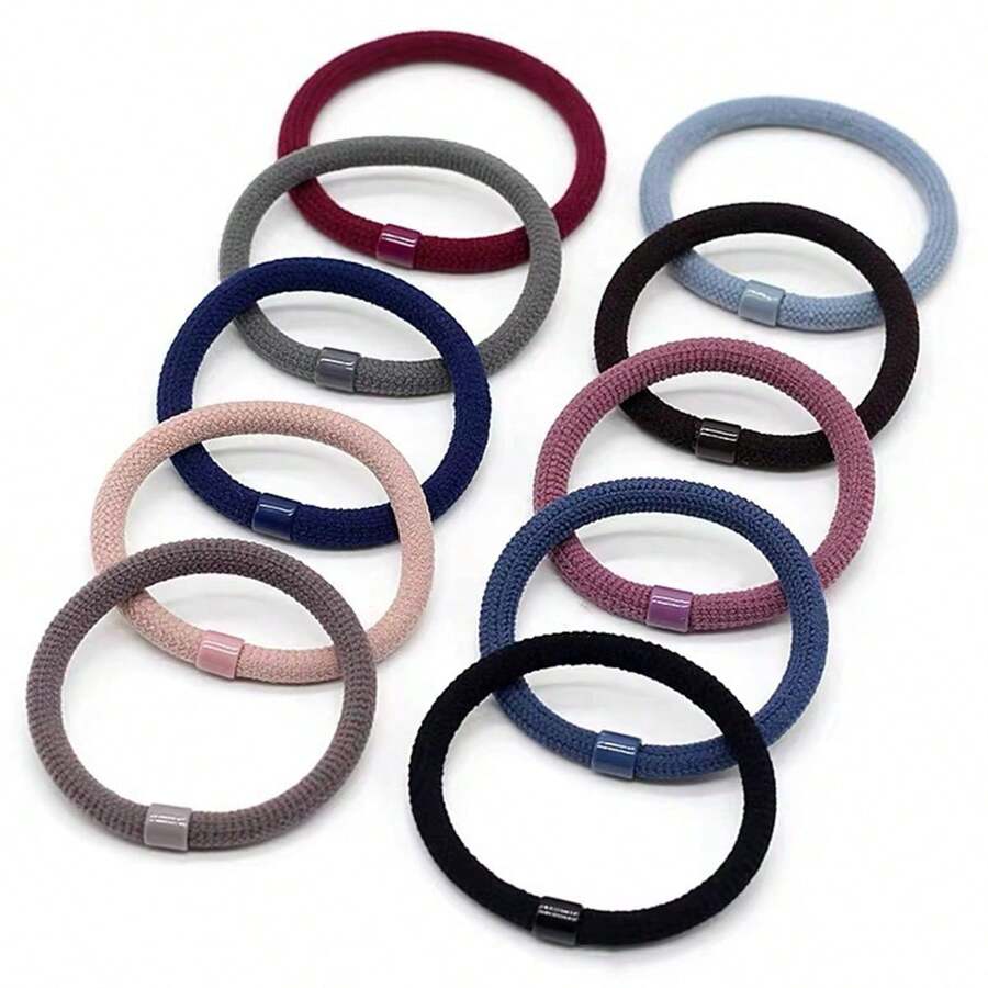 10pcs Simple Solid Color Hair Ties Small Elastic Hair Bands - Multicolor - View 1