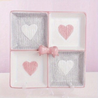 Plato cuadrado de cerámica rosa de 4 compartimentos, estilo INS, plato decorativo, regalo de vajilla, Día de San Valentín