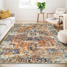 Khaki Bedding Washable Rugs Living Room Area Rugs Orange Vintage Boho Rugs Large Non Slip Carpet Moroccan Rugs Short Pile Rugs For Bedroom Dining Room Kitchen Soft Faux Wool Rugs (80x150cm,120x170cm,200x300cm) - Khaki - View 2