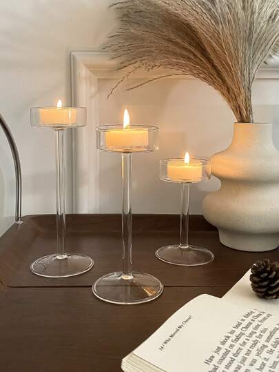 CMYD Studio 1 件玻璃烛台，北欧风格浪漫烛光晚餐高脚烛台，婚礼酒店餐厅蜡烛装饰，派对烛台，馈赠佳品，适合居家、派对、餐厅