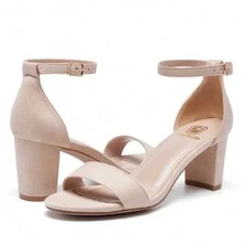 Women Open Toe Low Chunky Short Heels Ankle Strap Block Heel Sandals Party Dress Pump Shoes,Open-Toe Women's High Heels Size Is Big, Please Choose Half A Size Smaller - Beige - View 6