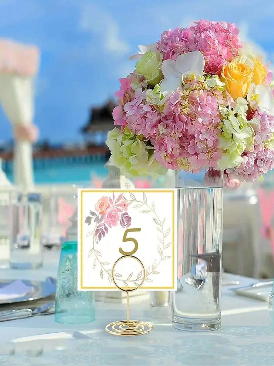 1 pieza de mini sujetapapeles, bonito sujetanúmeros para mesa, soporte para tarjetas de mesa de tamaño pequeño, soporte para fotos de alambre, clips para menús y notas, ideal para bodas, fiestas de aniversario - Amarillo - Ver 1