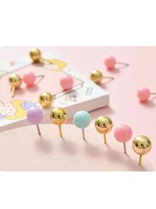 40 Pcs Office Thumbtacks With Round Head Kawaii Design Round Tack For Cork Board Push Pin For Sheets And Paper Notes - 彩色 - 查看 1