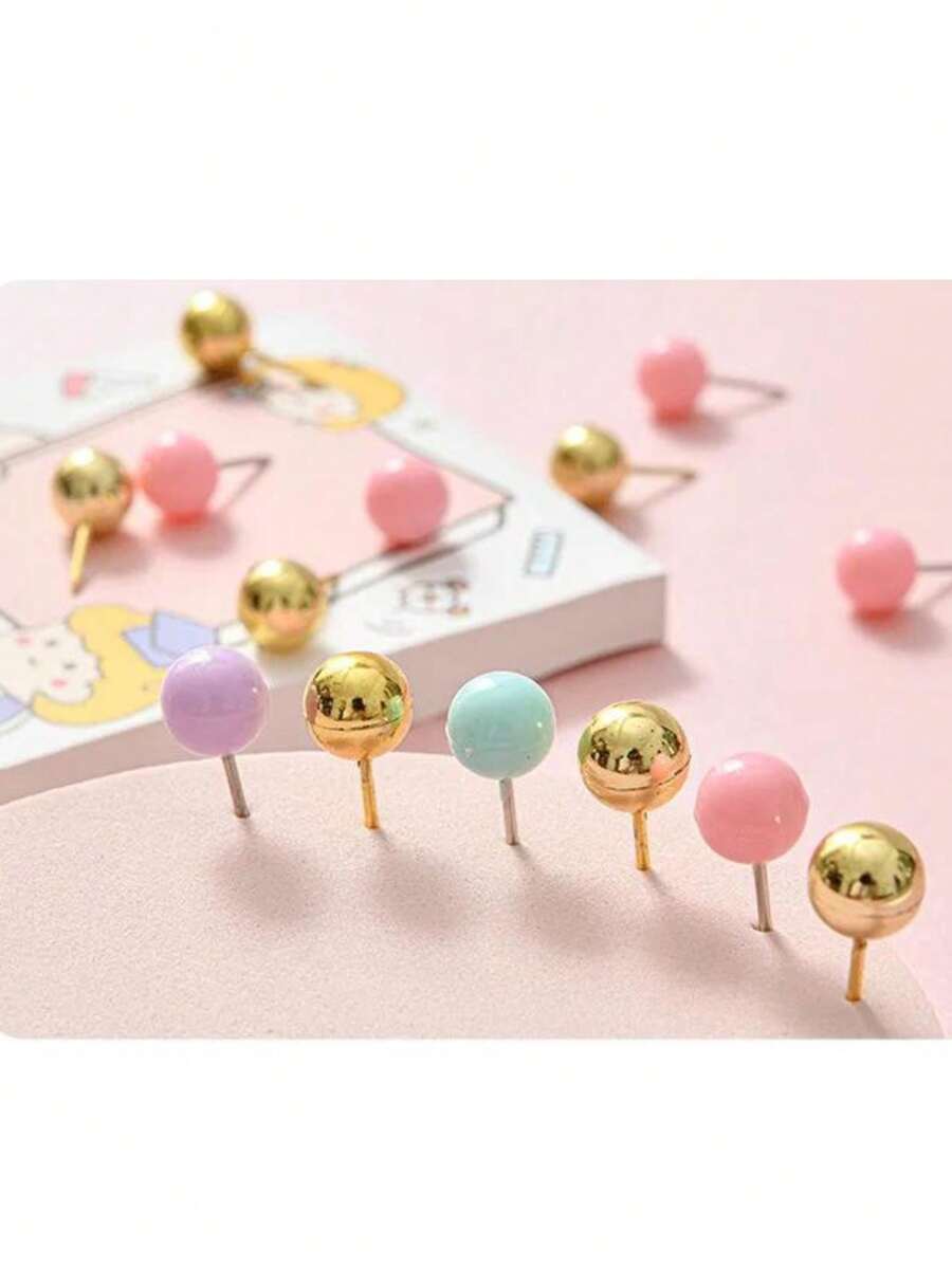40 Pcs Office Thumbtacks With Round Head Kawaii Design Round Tack For Cork Board Push Pin For Sheets And Paper Notes - 彩色 - 查看 1