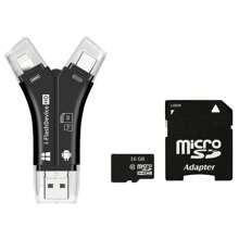 High Speed 4-In-1 SD Card Memory Card Reader & Adapter For Iphone & Android - 黑色 - 查看 2