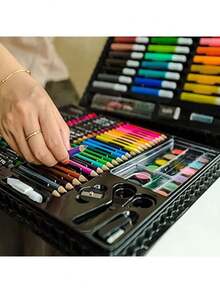 Set de Arte Profesional en Maletín Portátil, Kit Completo de Dibujo y Pintura con Lápices, Marcadores, Pinturas y Accesorios, Ideal para Niños, Estudiantes y Artistas - Rosa - Ver 2