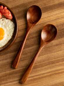 2pcs Simple Nanmu Wood Spoon Set,Kitchen,Christmas Gift,School Supplies