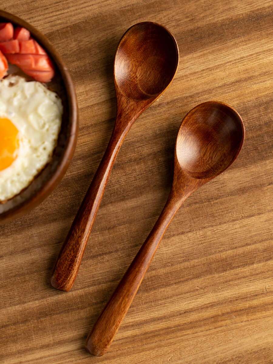 2pcs Simple Nanmu Wood Spoon Set,Kitchen,Christmas Gift,School Supplies
