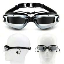 1pc One-Piece Earplug Swimming Goggles, Anti-Fog & Water-Resistant, For Outdoor Water Sports And Swimming Pools, Summer - Black - View 1