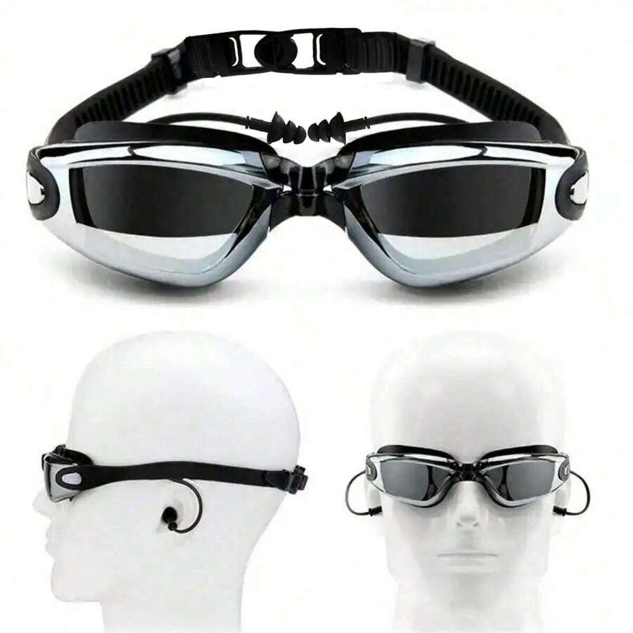 1pc One-Piece Earplug Swimming Goggles, Anti-Fog & Water-Resistant, For Outdoor Water Sports And Swimming Pools, Summer - Black - View 1
