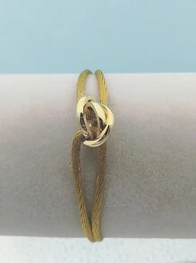 1 Piece Handmade Adjustable Stainless Steel Golden Three-Ring Braid Bracelet Couple Gift - Gold - View 10