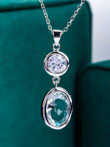 1 件时尚优雅的椭圆形和圆形立方氧化锆吊坠项链，适合女士，是完美的情人节或特殊场合礼物 - 347N - 查看 2