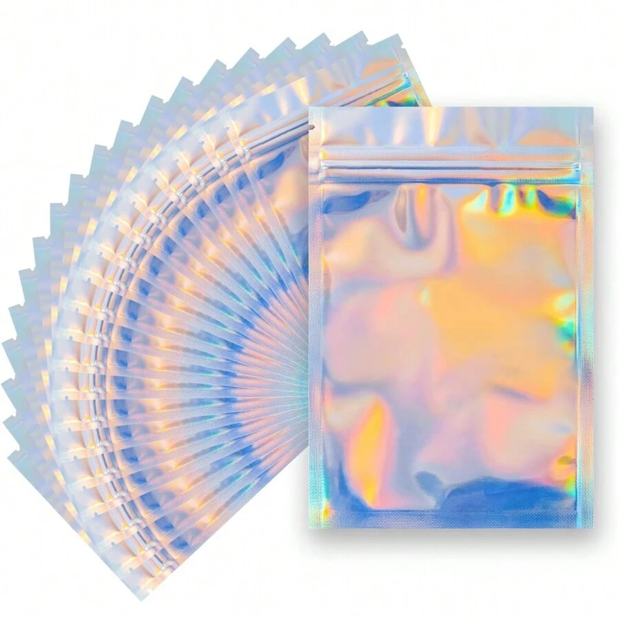 100 miếng Túi đựng bằng giấy bạc 4 X 6 inch Túi chống mùi có thể khóa lại, Màu cầu vồng phẳng trong suốt Ziplock Túi bảo quản thực phẩm Bao bì nhựa Túi giấy bạc Mylar để bảo quản thực phẩm cho bữa tiệc - Nhiều màu - Xem 1