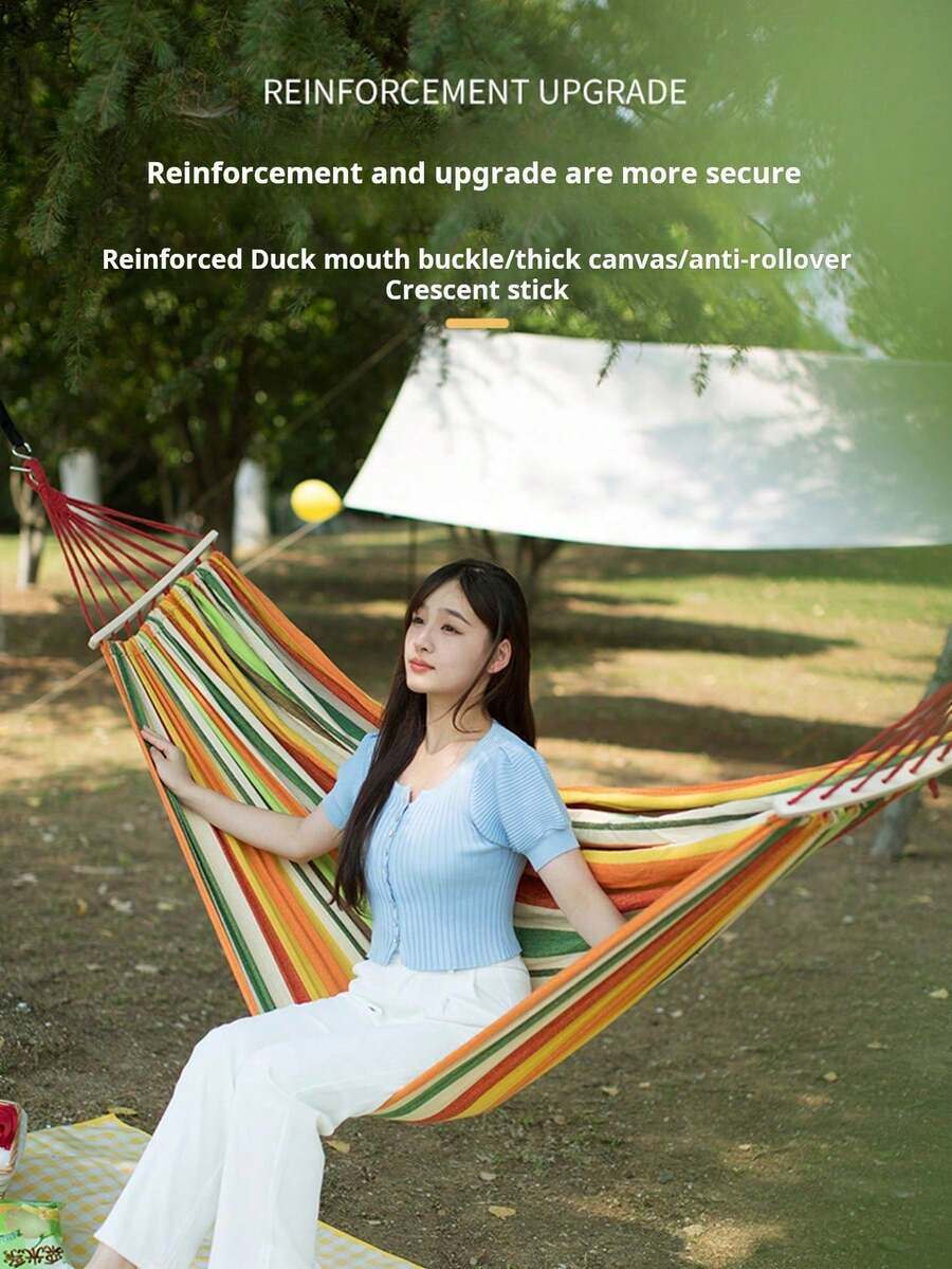 1人用戶外吊床搖椅防翻轉，加厚鉤子掛繩露營裝備，適用於成人和兒童野餐戶外搖籃露營用品 - 彩色 - 查看 1
