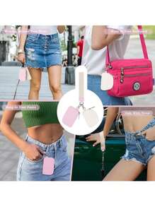 1 pieza Billetera llavero de doble bolsillo, Monedero de muñeca mini, Monedero portátil desmontable con correa para la muñeca, Carteras pequeñas, Bolsas de almacenamiento mini que ocupan menos espacio y son talla grande ligeras. Se puede guardar fácilmente en bolsillos, mochilas y bolsos, y es un excelente accesorio para diferentes escenarios como viajes, fitness y compras - Color rosa + beige