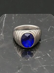 Fashion Jewelry Designer Steel Colour Ring Stainless Steel Ring Blue Stone Ring For Men And Women - Steel Ring - View 2