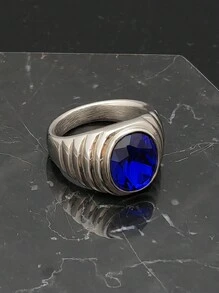 Fashion Jewelry Designer Steel Colour Ring Stainless Steel Ring Blue Stone Ring For Men And Women - Steel Ring - View 3