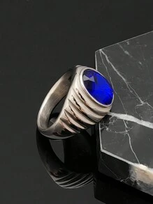 Fashion Jewelry Designer Steel Colour Ring Stainless Steel Ring Blue Stone Ring For Men And Women - Steel Ring - View 6