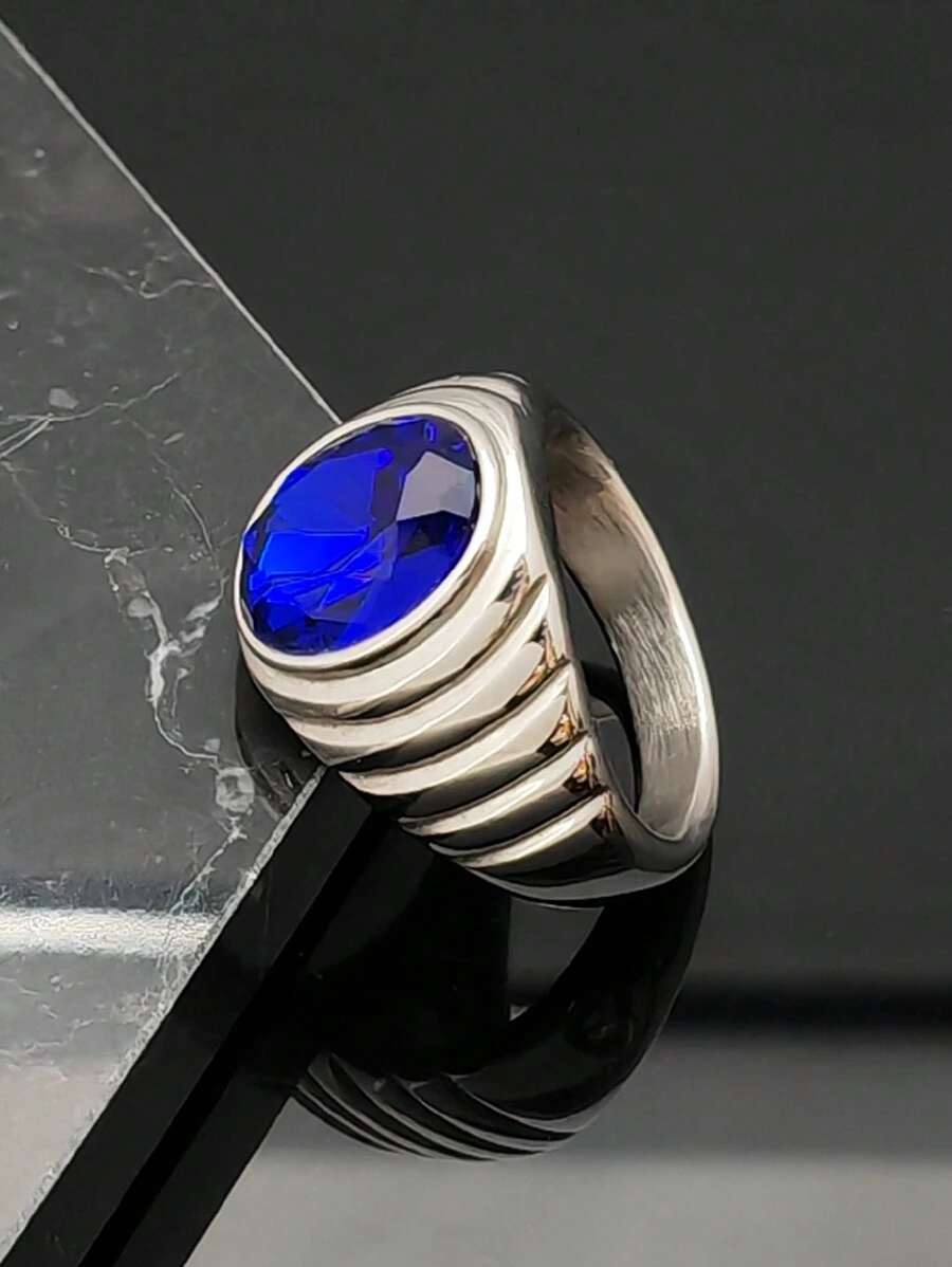 Fashion Jewelry Designer Steel Colour Ring Stainless Steel Ring Blue Stone Ring For Men And Women - Steel Ring - View 1
