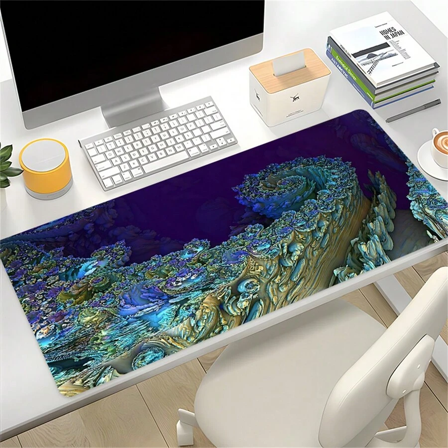 Devineresse 1 pieza Almohadilla de ratón XXL con impresión de orilla de pulpo en tono azul estética, accesorio para jugadores de gran escritorio caliente, almohadillas de borde de cierre de computadora y teclado antideslizantes - azul real - Ver 1
