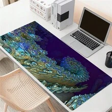 Devineresse 1 pieza Almohadilla de ratón XXL con impresión de orilla de pulpo en tono azul estética, accesorio para jugadores de gran escritorio caliente, almohadillas de borde de cierre de computadora y teclado antideslizantes - azul real - Ver 4