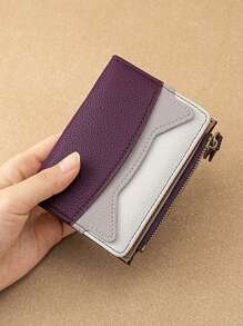 New Short Splicing Wallet Creative Multi-Colored Coin With Zipper Multiple Cards Stylish And Simple Color Blocking Women's Wallet For Women Wallet Purse Wallet Small Wallet - Purple - View 8