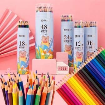 1 Box Solid Color Colored Pencils, Students Cartoon Box Wood Free Plastic Oil Color Pencils Set, School Supplies,Back To School