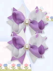 2pcs 3.2 Inch Bowknot Hair Clips, Suitable For Teenage Girls, Holiday Party - Mauve Purple - View 3