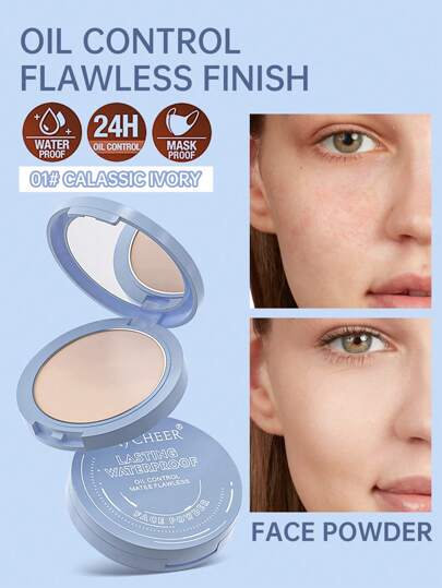 3色控油啞光臉部粉末，持久無瑕粉餅臉部彩妝，含粉撲