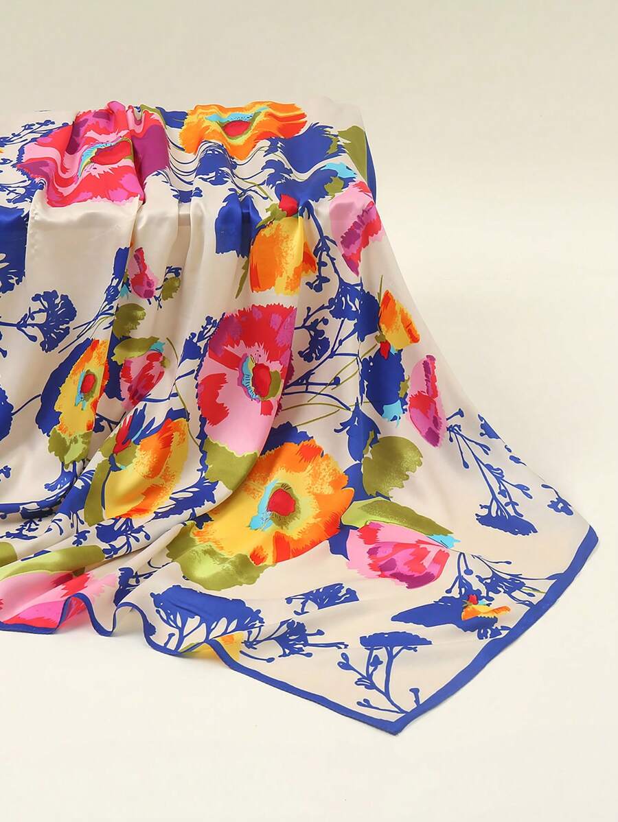 1入組85cm月光絲鏈幾何印花頭巾，頭髮帶，頭箍，讓你的造型更加時尚 - 02-寶藍 - 查看 1