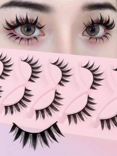 5 Pairs  Manga Lashes Comic Lashes, Multilayer Natural Cross Thick False Eyelashes, Beautiful Fashion Professional Curling Lashes Strip Lashes, Lashes, Eyelashes, Fake Lashes