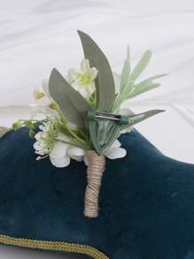 男士象牙色玫瑰胸花，新郎及伴郎适用，人造花，腕花，适合婚礼、周年纪念、正式晚宴、秋季复古乡村婚礼、情人节等场合佩戴。