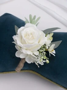 男士象牙色玫瑰胸花，新郎及伴郎适用，人造花，腕花，适合婚礼、周年纪念、正式晚宴、秋季复古乡村婚礼、情人节等场合佩戴。