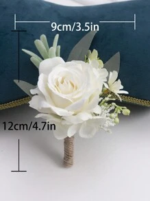 男士象牙色玫瑰胸花，新郎及伴郎适用，人造花，腕花，适合婚礼、周年纪念、正式晚宴、秋季复古乡村婚礼、情人节等场合佩戴。