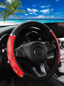 1 pieza Cubierta de volante de coche elegante de piel sintética con diseño de cuadros y detalles brillantes, apta para coches de 14,5 a 15 pulgadas