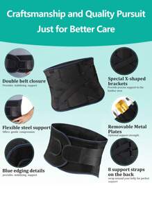Faja lumbar para alivio de la parte baja de la espalda - Diseño de malla transpirable para mujeres y hombres con barras extraíbles para soporte de la parte baja de la espalda con 2 juegos de dureza diferente, accesorios para gimnasio - Negro - Ver 3