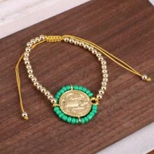 1pc Newest Virgin Mary Bracelet Men Fashion Gifts Gold Beads Bracelet Daily Wearing Multi Color Beaded Bracelets - Gold - View 12