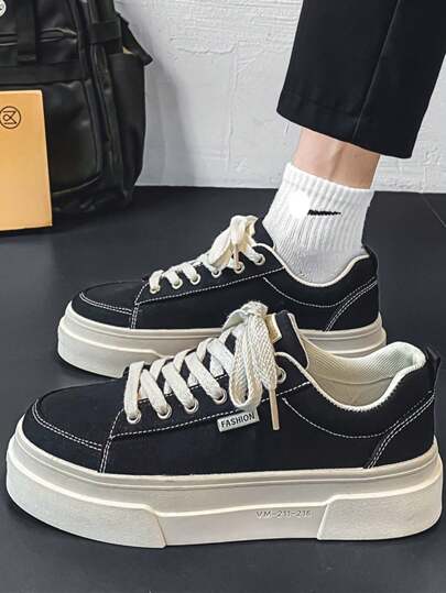 New Men's Breathable Fabric Low-Cut Shoes, Versatile Casual Sports Shoes For Men, Black Skater Shoes Suitable For Outdoor Walking