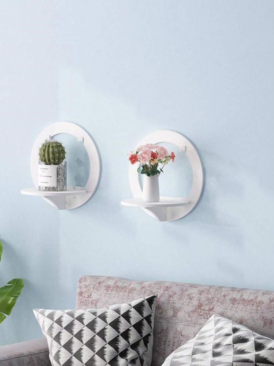 1入組無需鑽孔床頭儲物架，掛牆式適用於客廳牆面裝飾、臥室牆上掛架、掛牆式花架、隔板掛牆式收納架 - 白色 - 查看 1