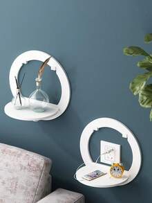 1入組無需鑽孔床頭儲物架，掛牆式適用於客廳牆面裝飾、臥室牆上掛架、掛牆式花架、隔板掛牆式收納架 - 白色 - 查看 2