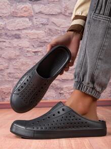 Sandalias Semicerradas Para Hombre Y Mujer, Resistentes Al Agua Y Perforadas - Negro - Ver 2