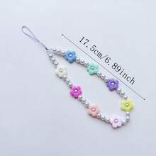 时尚彩色花朵手机挂绳，高光泽仿珍珠防丢相机吊坠（女士款） - 彩色 - 查看 3