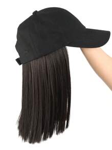 10 Inches Synthetic Straight Hair Extensions With Black Baseball Cap Wig For Woman Girls Heat-Resisting Fiber Casual Daily - Black-brown - View 2