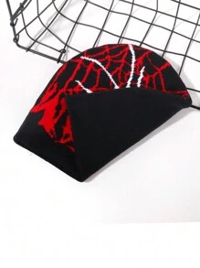 1 pieza Gorro de punto con estampado de tela de araña para hombres, estilo europeo y americano Y2K, a prueba de viento y con protección de orejas, gorro de calle de moda hip hop, unisex para Halloween