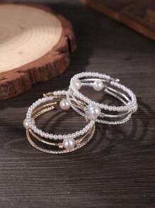 1入組女孩多功能三層開口手鐲珍珠手鐲 - 彩色 - 查看 2