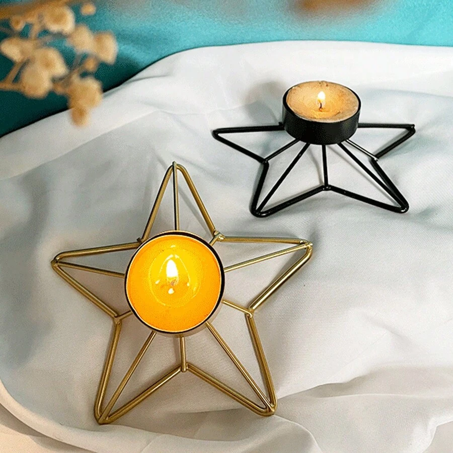 1入金色/黑色五角星金屬燭台，浪漫裝飾餐廳/臥室/婚禮季（不含蠟燭） - 金色 - 查看 1